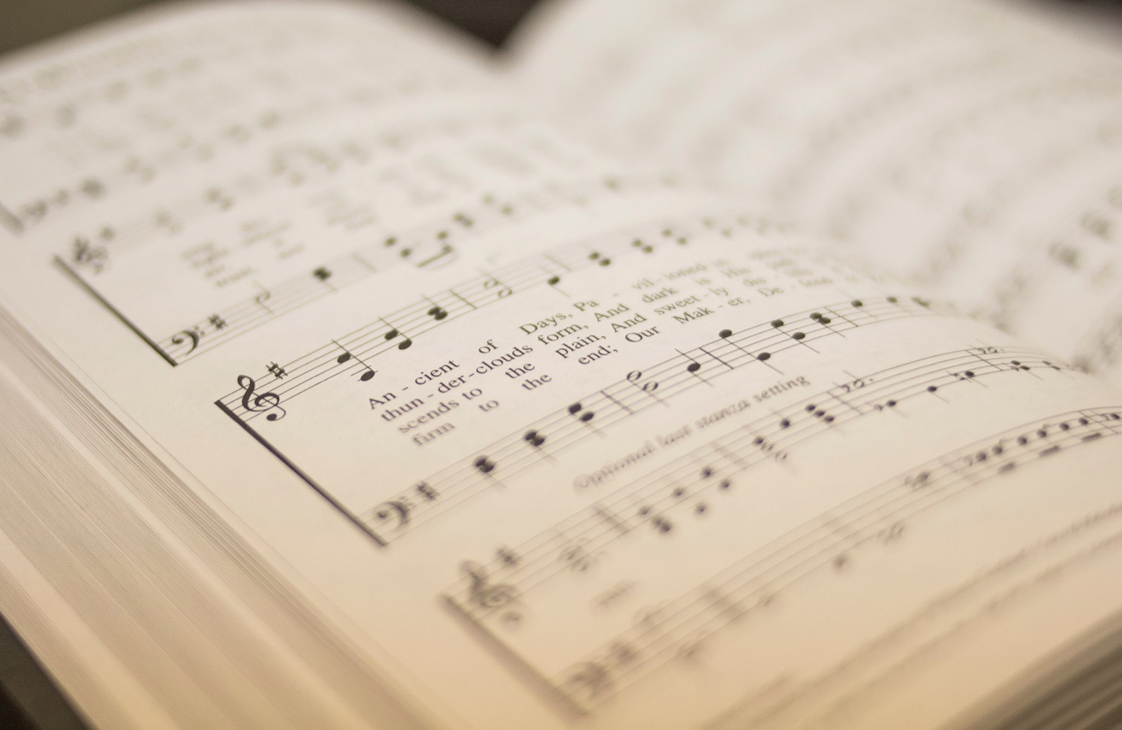 Sheet music open on a piano stand